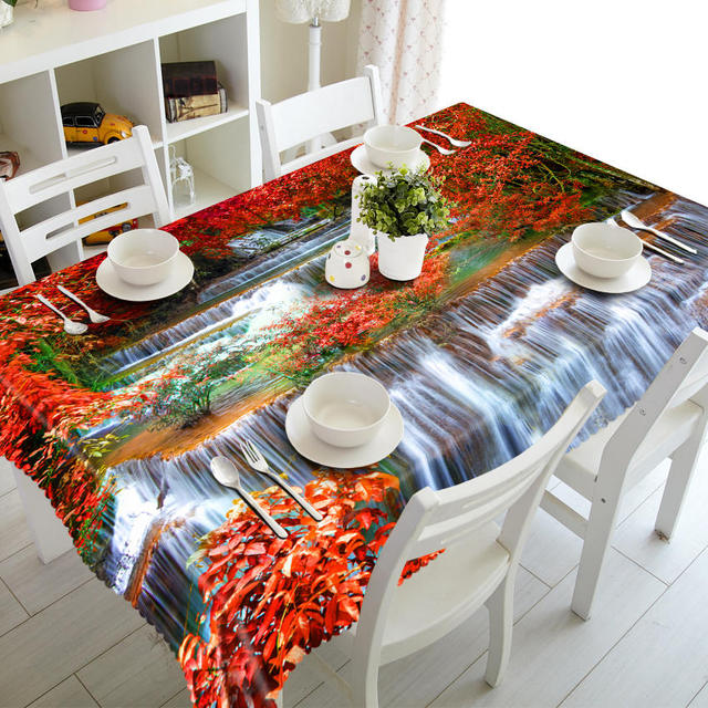 Waterfall Tablecloth Merry Christmas Seascape Pattern Waterproof Thicken Rectangular And Round Table Cloth For Wedding