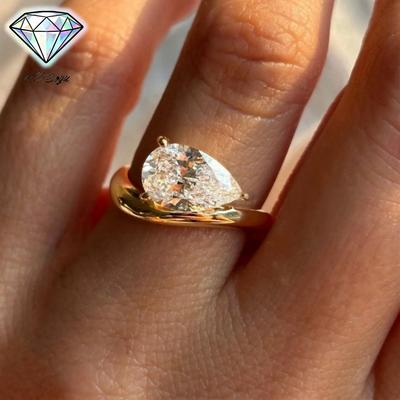 1.5CT Pear Cut/water Drop Moissanite Engagement Ring S925 Silver East West Diamond Wedding Ring for Women