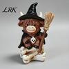Cute Cow Sculpture Highland Figurine, Halloween Witch Pumpkin Skull Statue, Resin Scottish Compact Home Decor Ornament for Calf Lovers, Shelf, Tiered