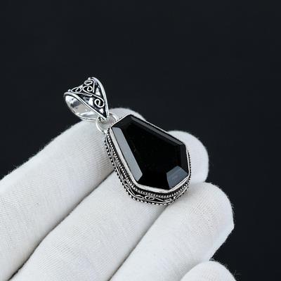 Sargform Schwarzer Spinell Anhänger, 925 Sterling Silber Anhänger, handgefertigter Anhänger, Sarg Edelstein Schmuck, Silberschmuck für Frauen Geschenk