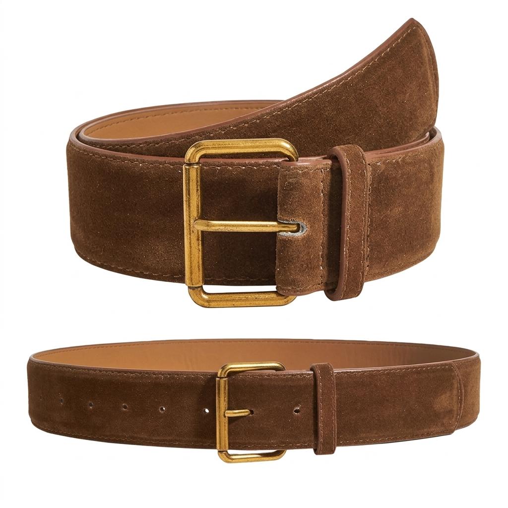 Women Retro Brown Suede Wide Waist Belt For Dresses And Jeans With Adjustable Design