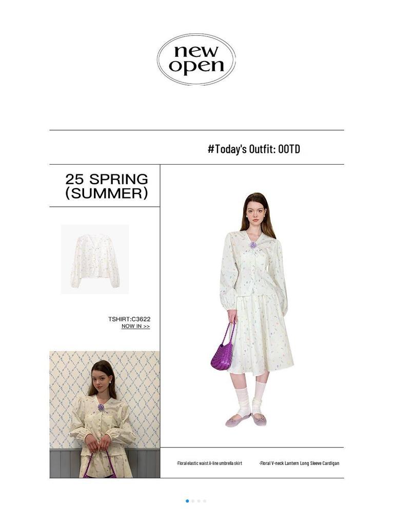 NEWOPEN 2025 Early Spring French Floral A-Line Midi Skirt C3623 – Sweet, Fresh, Age-Reducing Design