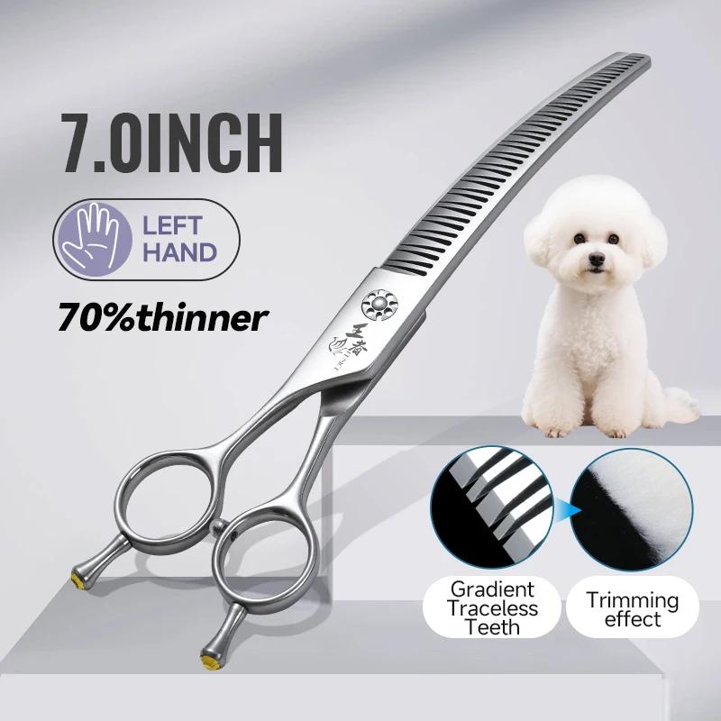 

Fenice 7 Left Hand Dog Grooming Scissors VG10 Steel 3D Traceless Curved Chunker Thinning Shears