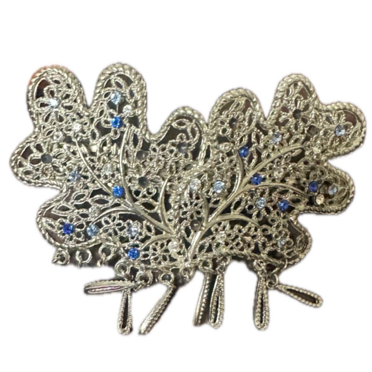 Used Hair accessories brooch silver color openwork rhinestone
