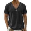 Men V Neck Solid Color Loose Casual Short Sleeve Breathable T Shirt