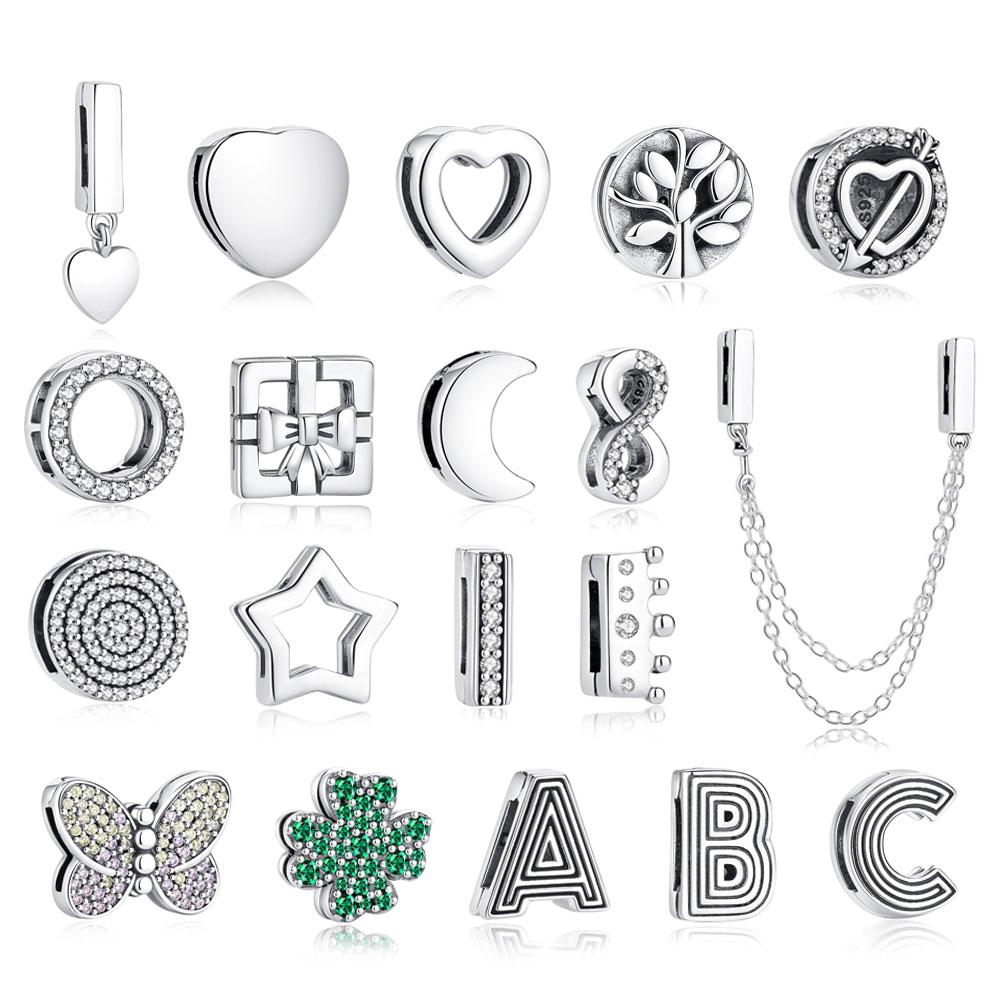 Charms en Argent 925 Perles Reflets Clip Cœur Trèfle Couronne Charme Convient aux Bracelets Bijoux Pour Femmes
