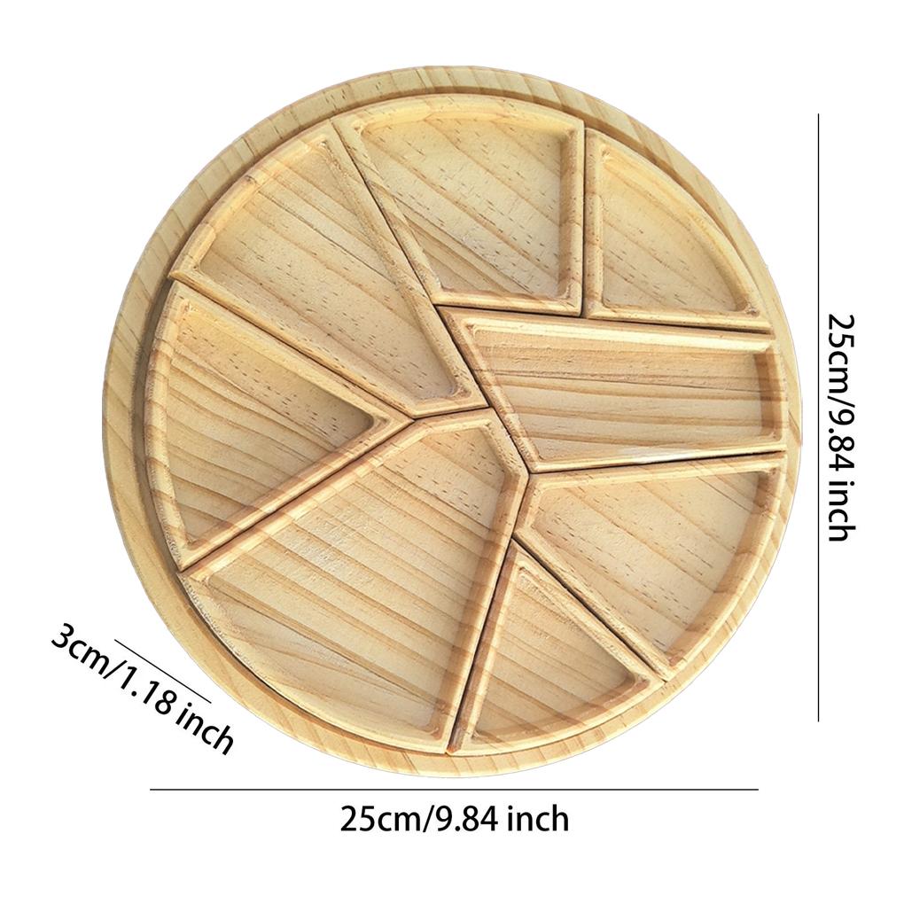 

New 8 In 1 Round Wooden Detachable Storage Tray Divided Serving Tray Snack Dessert Platter Fruit Plate For Candy Nuts Appetizers