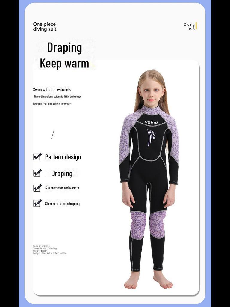 Children's 3.5mm Warm Velvet One-Piece Diving Suit for Surfing
