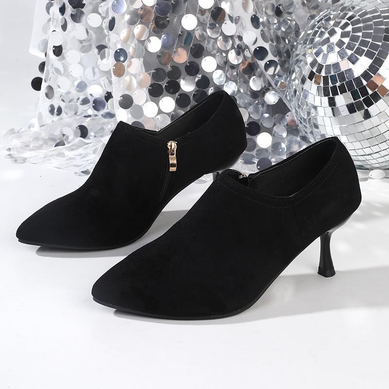 

New pointed toe matte high heels professional temperament thick heel deep mouth soft leather single shoes fashion shoes women s shoes 40 чорний