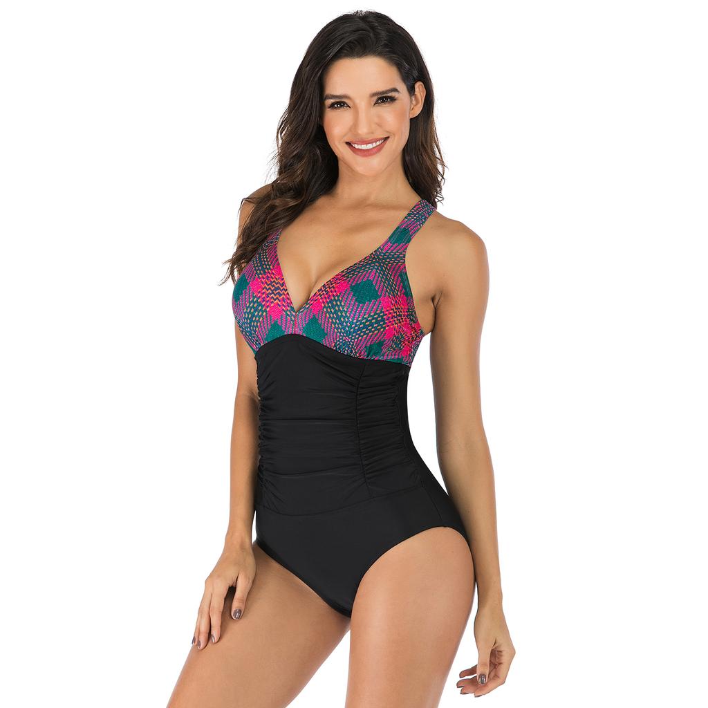 TUINANLE Costume da bagno intero colorato da donna, costume da bagno, costume da bagno patchwork, body da spiaggia femminile