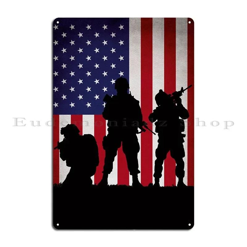 American Soldiers Metal Sign Garage Mural Cinema Designer Wall Decor Tin Sign Poster