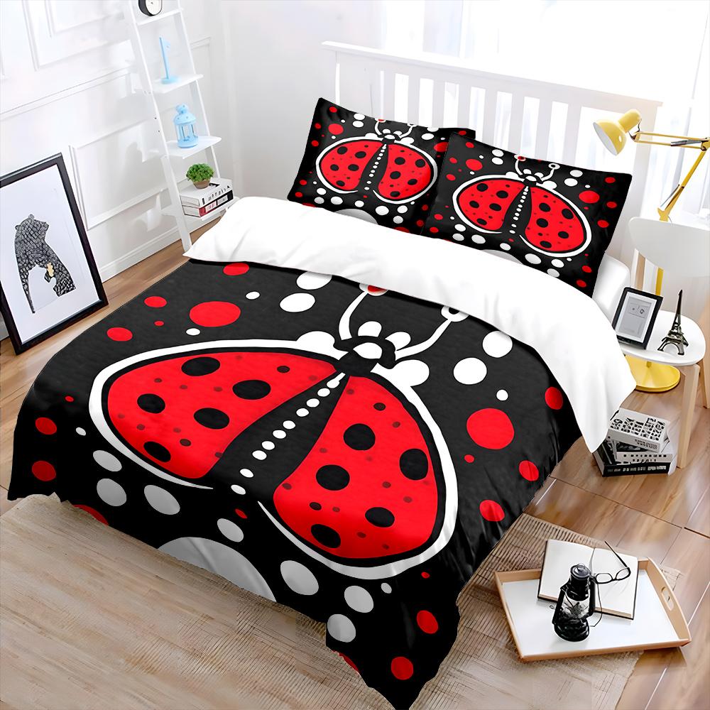 3pcs Cartoon Ladybug Pattern Duvet Cover Set Digital Print Colorful Polyester Bedding with Zipper Closur for kids gifts