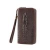 Vintage Crocodile Embossed Leather Long Wallet for Men, Retro Large Capacity Zipper Clutch Bag with Wrist Strap for Travel