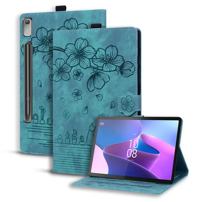Tablet Case For Funda Lenovo Tab P11 Pro Gen 2 Case TB132FU TB138FC Embossed Flip Stand Cover XiaoXin Pad Pro (2022) 11.2" TPU Back Shell