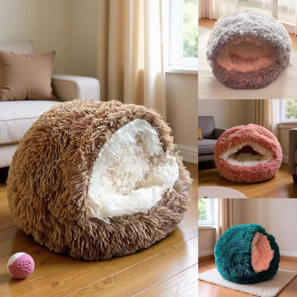 Zimowe Ciepłe Półzamknięte Pluszowe Legowisko dla Kota i Psa