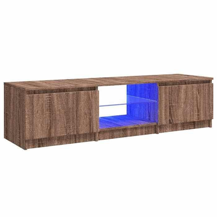 VidaXL Meuble TV avec lumières LED Chêne marron 140x40x36 cm, support TV, armoire média, armoire hifi, unité TV 822683