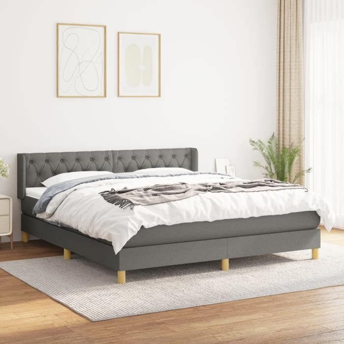 Maison Exclusive - Sommier à lattes de lit avec matelas Gris foncé 160x200cm Tissu