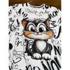 XL-7XL Plus Size Women's Men Cartoon Cat Casual 3D Print Loose V Neck Short Sleeved T-shirt Top