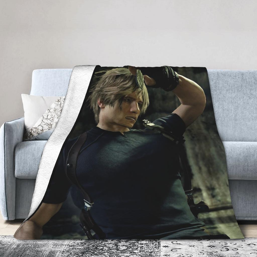 Leon Kennedy Resident 4 Remake Blankets Fleece Video Game Eviled Super Warm Throw Blankets for Bedroom Sofa Bed Rug