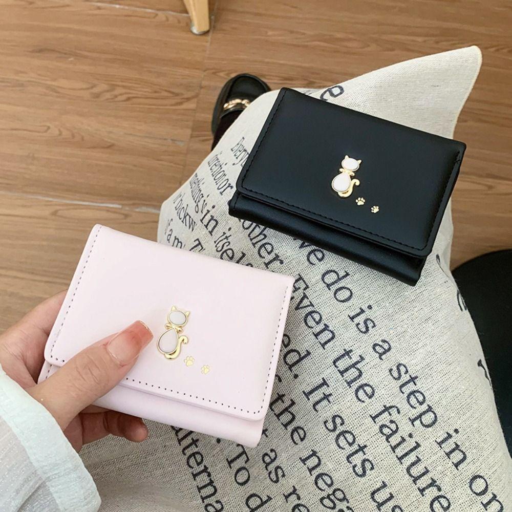 Cat Short PU Wallet Portable Card Holder Storage Bag Folding Coin Purse  Daily