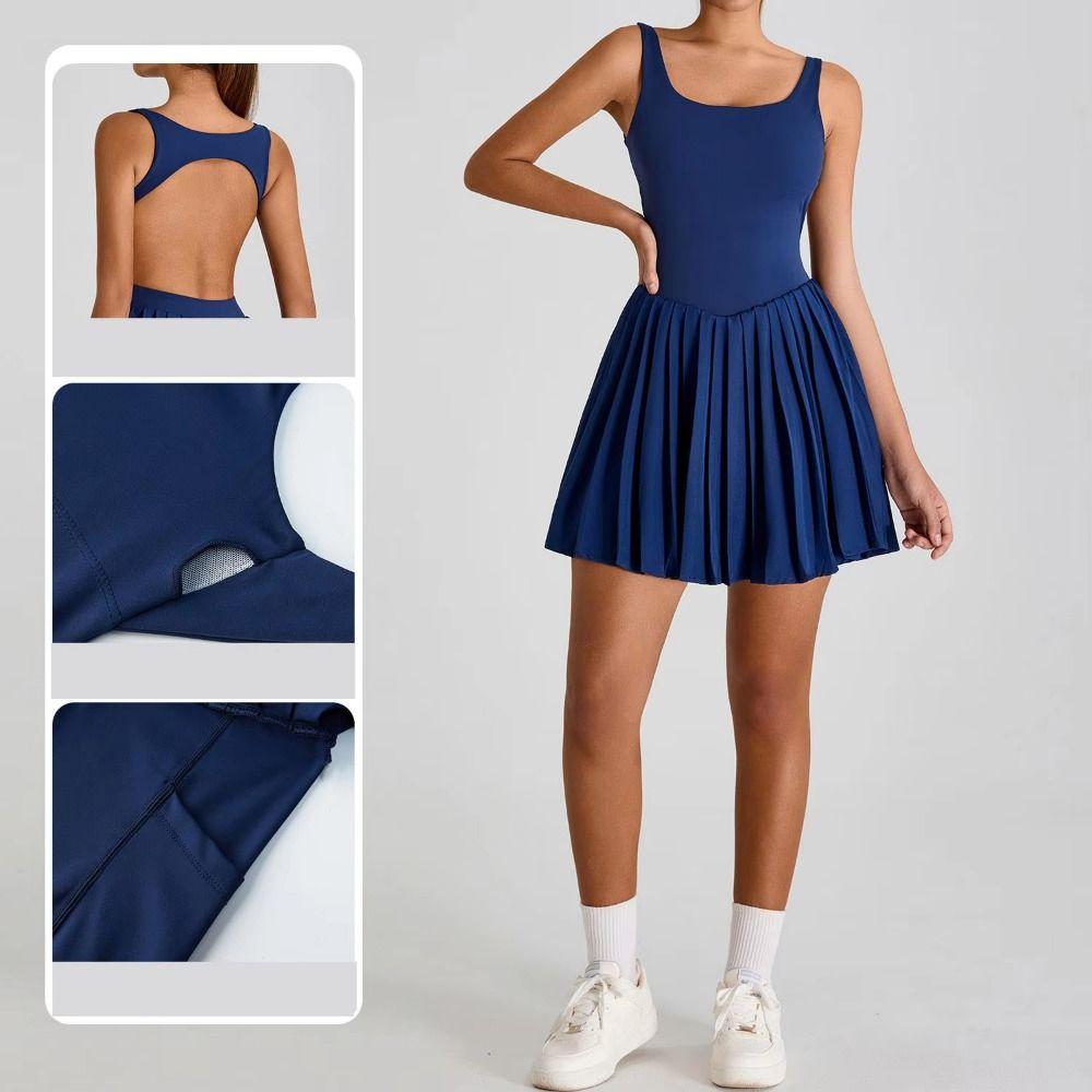 Lace Up Yoga Fitness Dress Sleeveless Badminton Skirts Women Tennis Dress Badminton Sports