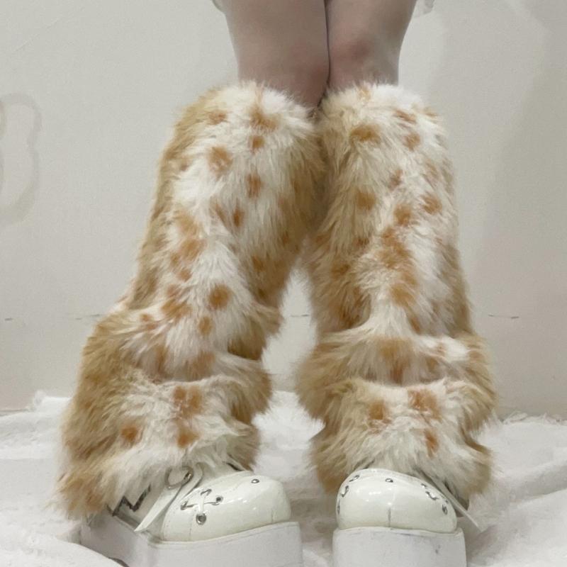 Coprigambe Pellicciati Ispessiti da Donna Lunghi Comodi Polsini per Stivali per Calore alla Moda Scaldamuscoli Peluche Morbidi con Fantasia Leopardo