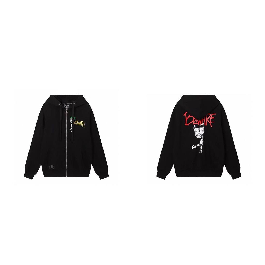 Trendy Chrome Sanskrit Cross Print Zipper Hooded Sweatshirt