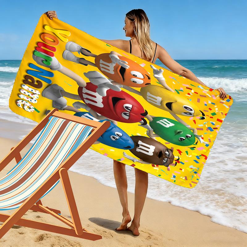 Custom Name M&M's Print Beach Towel, Large Soft Quick Dry Towel for Beach Camping Swimming -HE67