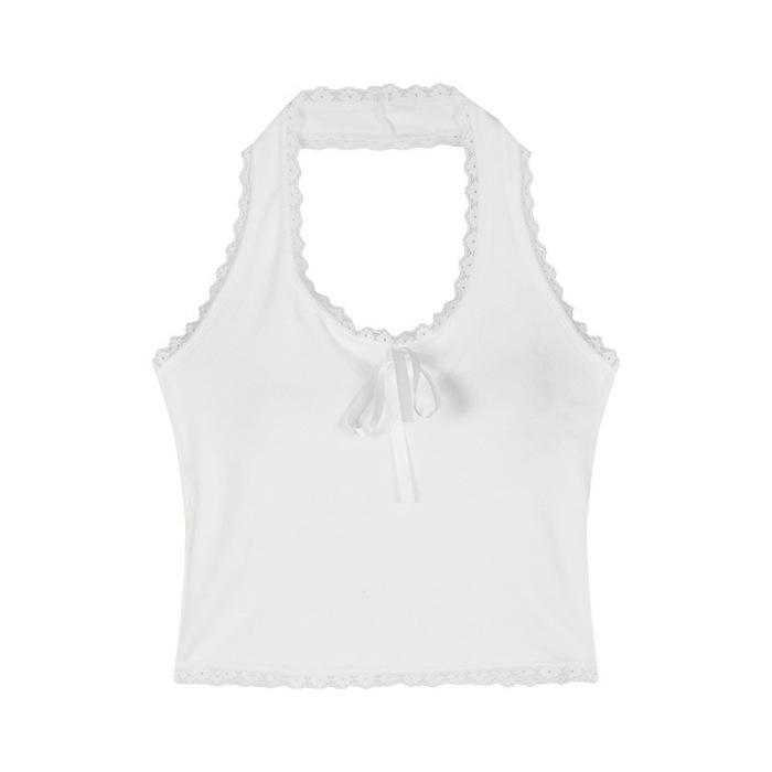 White Lace Lace Neck Sling Vest Women with Chest Pad Spring and Summer New Pure Desire Wind Backless Design Sense Niche