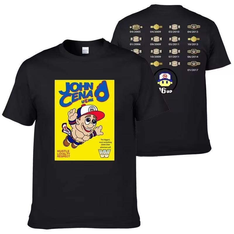 

Men s Wrestling Competition Summer Letter Cartoon Printed Round Neck T-shirt Outdoor Sports 100% Cotton Breathable Short Sleeve S