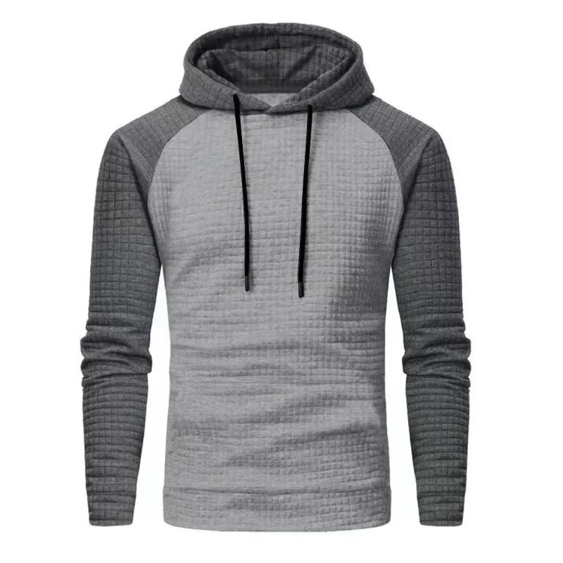 Men's Casual Patchwork Color Small Square Grid Hoodie Slim Fit Top Winter Round Neck Sweatshirts