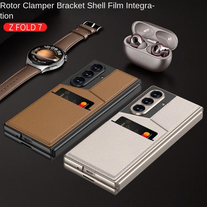 Leather Stand Holder with Credit Card Slot Glass Protector Phone Case for Samsung Z Fold 7 Galaxy Z Fold7 Lens Protect Cover