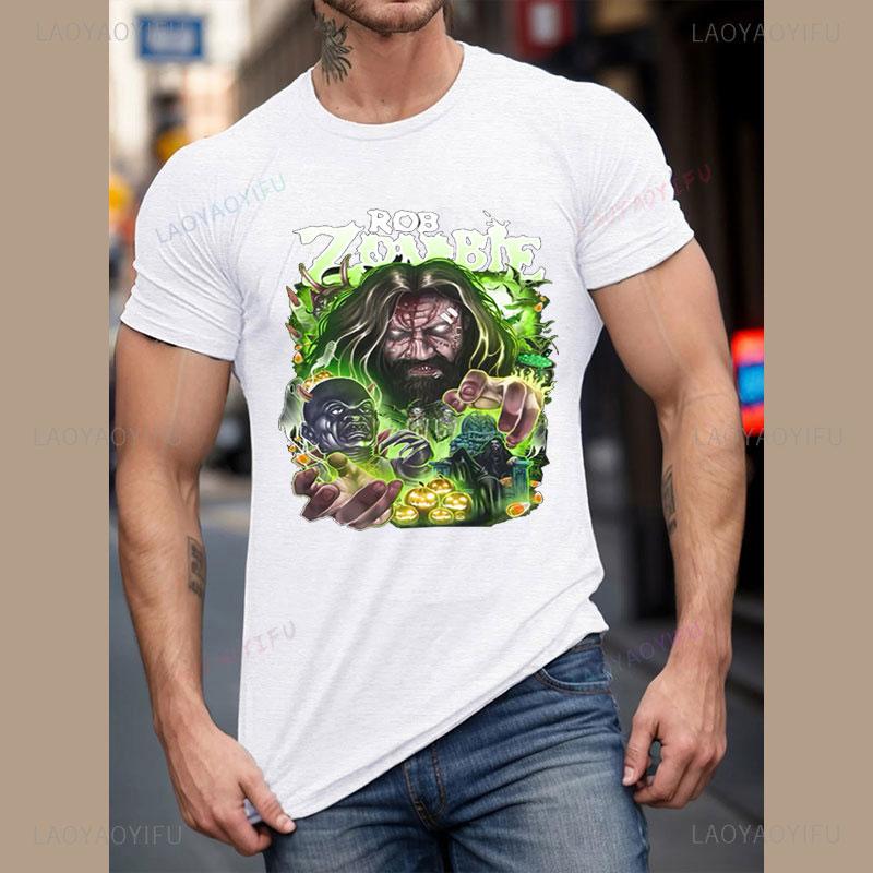 Speler Rob Zombie Polyester Shirt Horror Stijl USA Concert Tour Punk Grafische T-shirts Rock Band T-shirt Schedel Pentagram Ontwerp