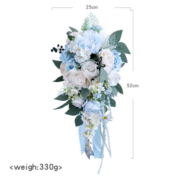 Bouquets de mariage bleus en cascade pour la mariée Bouquet de mariée cascade en soie fait à la main pour la décoration de cérémonie de mariage rustique