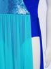 Girls Lyrical Performance Dress Sleeveless Sparkling Sequins Top And Color Block Side Split Skirt