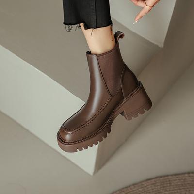 Cizme noi de damă cu vârf pătrat Cizme de iarnă cu toc gros Cizme de iarnă cu platformă solidă Pantofi de damă Cizme scurte casual Cizme cu toc