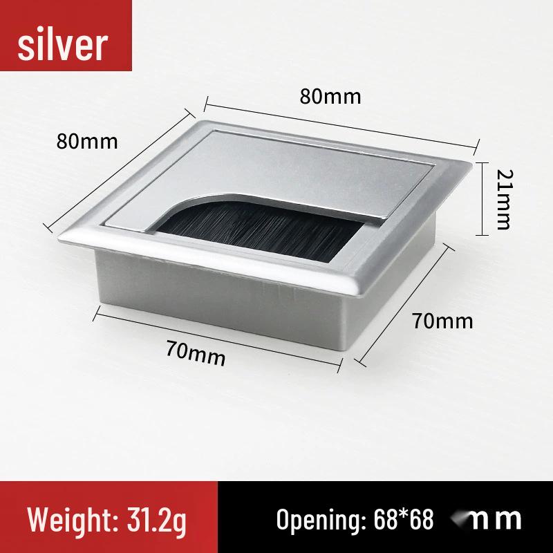 Square Bristle Wire Grommet Cover, Imitation Aluminum, ABS Plastic Cable Hole Cover for Desk & Conference Table Cable Management.