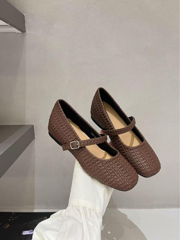 2025 Retro Woven Mary Jane Ballet Flats with Inner Lift, Square Toe, One-Strap Design for Women