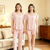 Women's pajamas set lace splicing floral short-sleeved shorts trousers loungewear three-piece pajamas