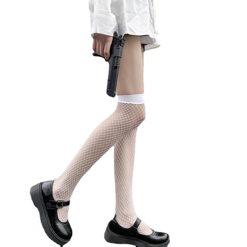 Sexy Black Fishnet Over-the-Knee European Mesh Stockings - Anti-Snag Influencer Style