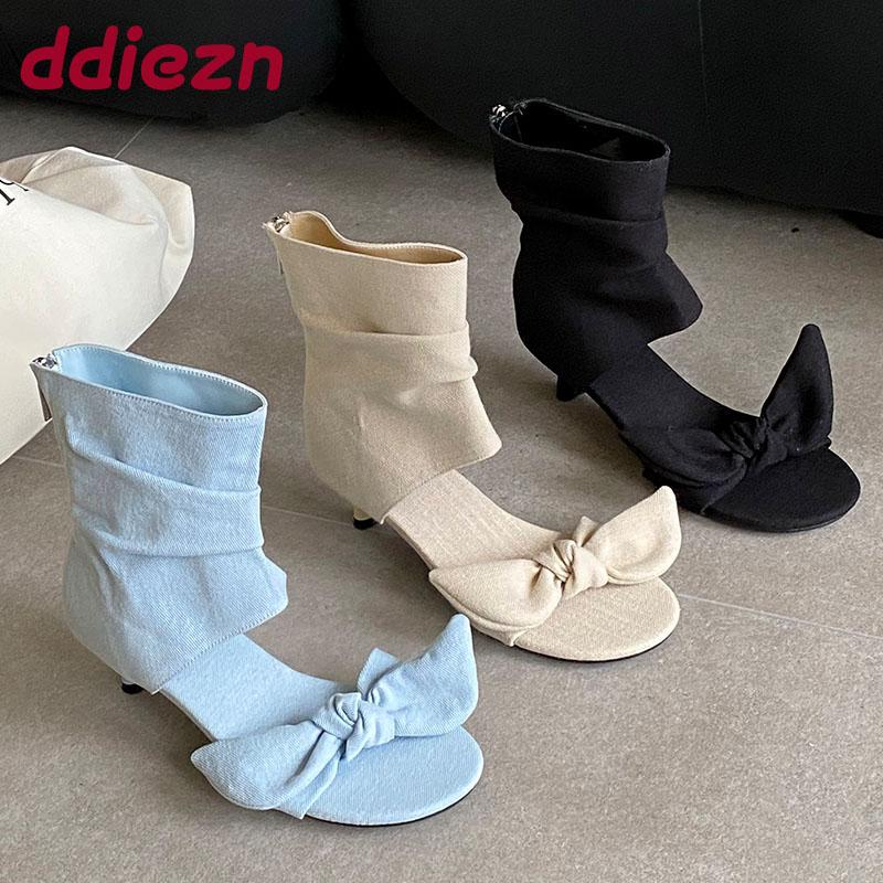 Fashion Fashion Open Toe Footwear Low Heel Ladies Modern Ankle Boots Shoes Female Butterfly-Knot Women Sandals Booties Zippers Shoes