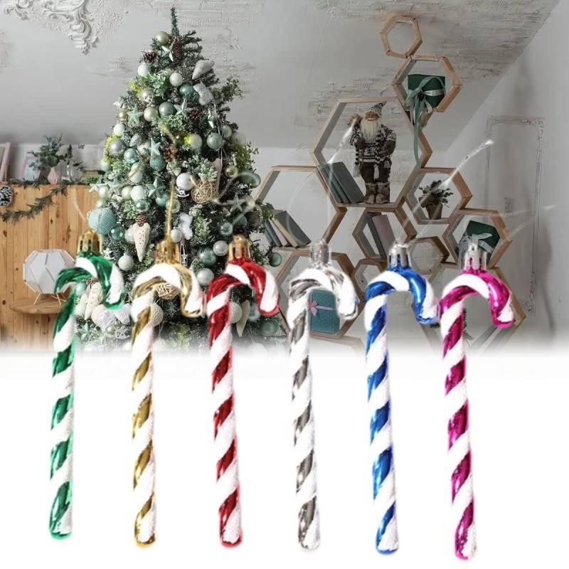 X 6 Candy Cane Glitter Hanging Christmas Tree Decoration Santa Ornament Xmas