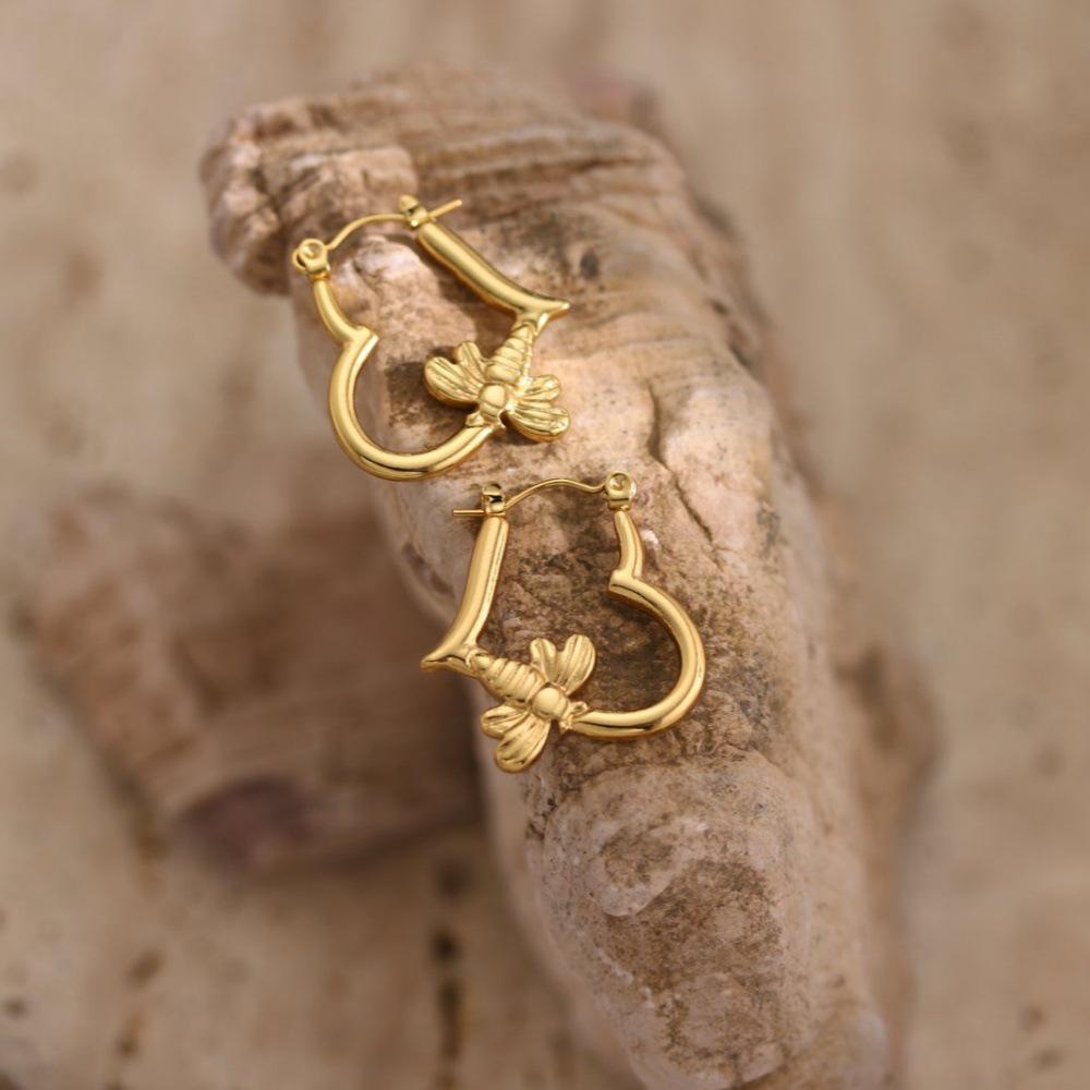 18K Gold-Plated Geometric Hammered Stainless Steel Stud Earrings