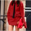 Women 2 Piece Set Elegant Laple Tie Oversize Full Sleeve Shirts High Waist Tie Bow Mini Skirt Lady Outfits 2025 Lady Streetwears