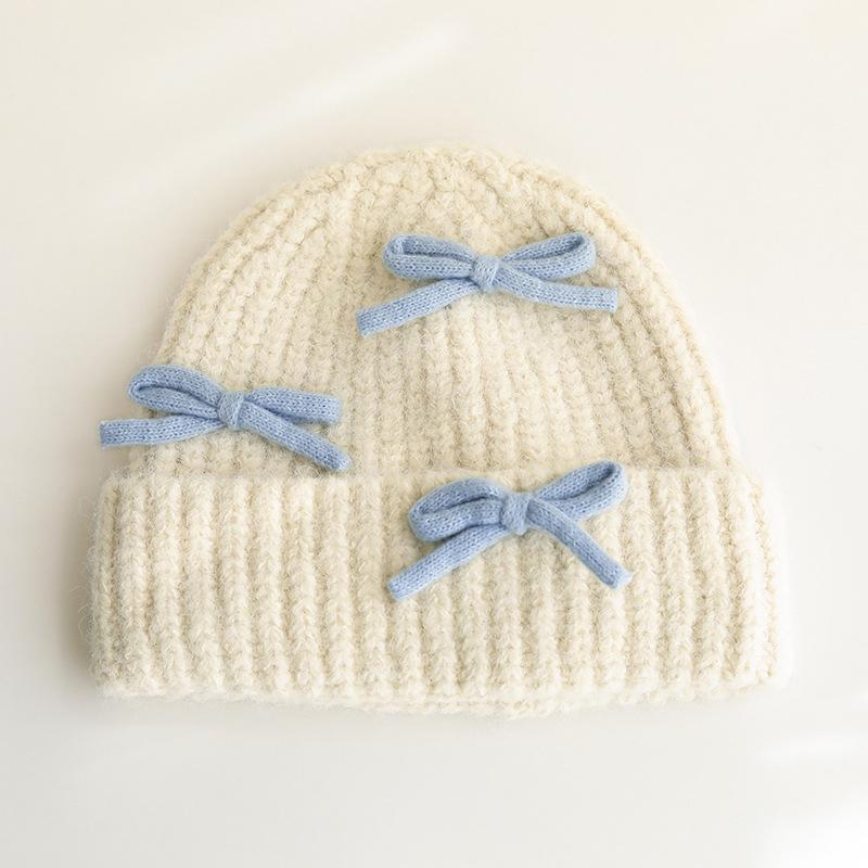 Bow Knitted Woolen Hat for Women In Autumn and Winter Warm and Versatile Thickened Ear Protection Face Showing Small Cold Hat
