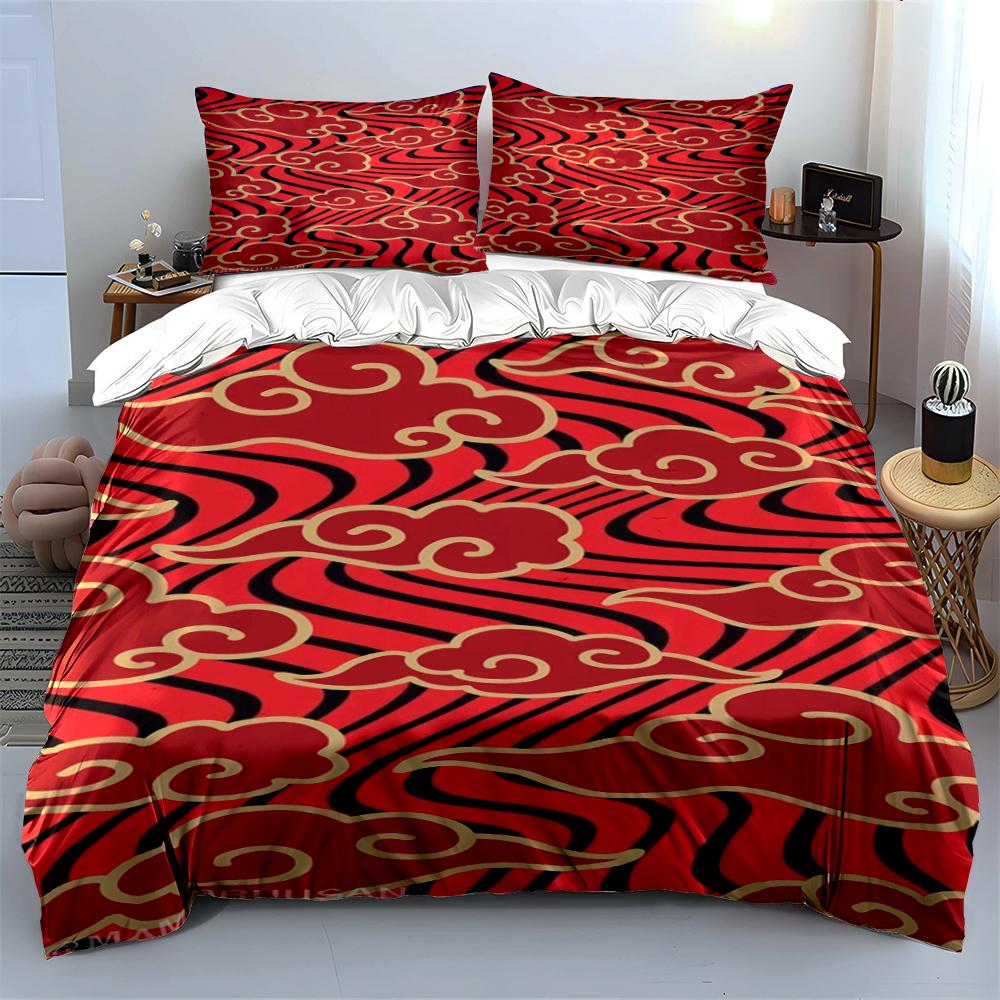 Red and Gold Cloud Pattern Bedding Set Bedding set (1 duvet cover, 2 pillowcases, duvet not included)