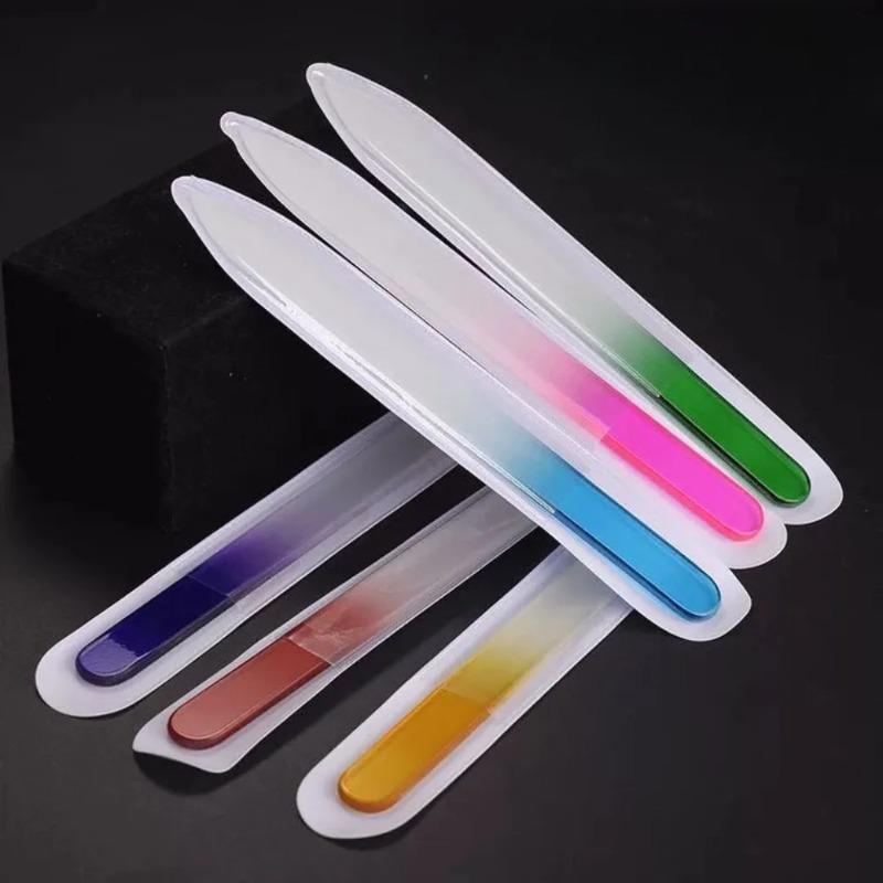 6PCS/Set New Glass Nail File Fingernail Files for Natural Nail Double-Sided Etched Travel Filer Professional Manicure Nail Tools