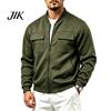 Everyday Basic Sportswear Men Casual Baseball Coat, Lightweight Multi-Pocket Windbreaker, Solid Color Outerwear Outdoor Windbreaker with Stand Collar,