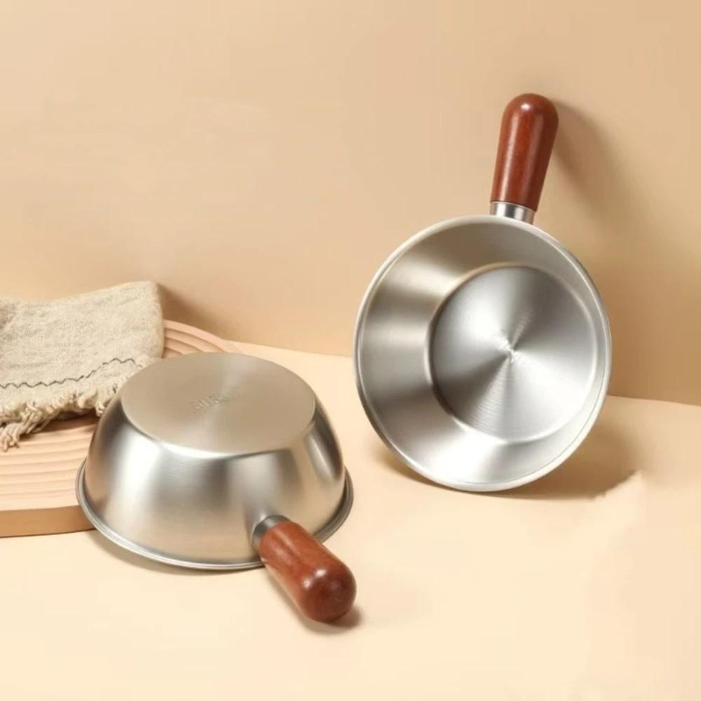 Portable 201 Stainless Steel Pot Walnut Wood Handle Salad Bowl New Small Pot Bowl  Cooking Tool