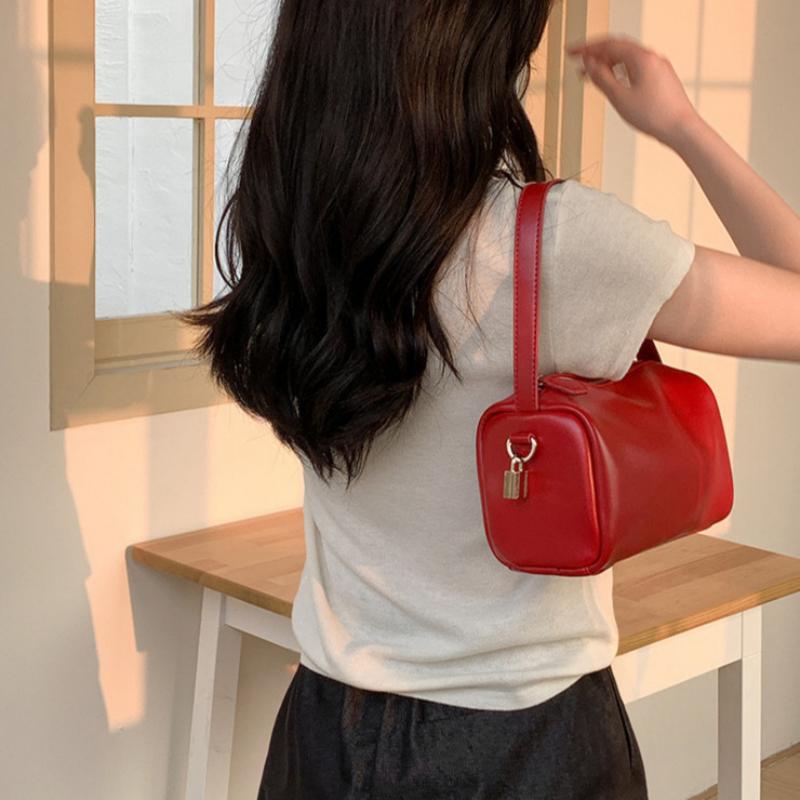 

Classic Women Handbag New Fashion Solid Color Boston Shoulder Bag Pu Soft Leather Pillow Bag Retro Versatile Commuting Handbag Quality